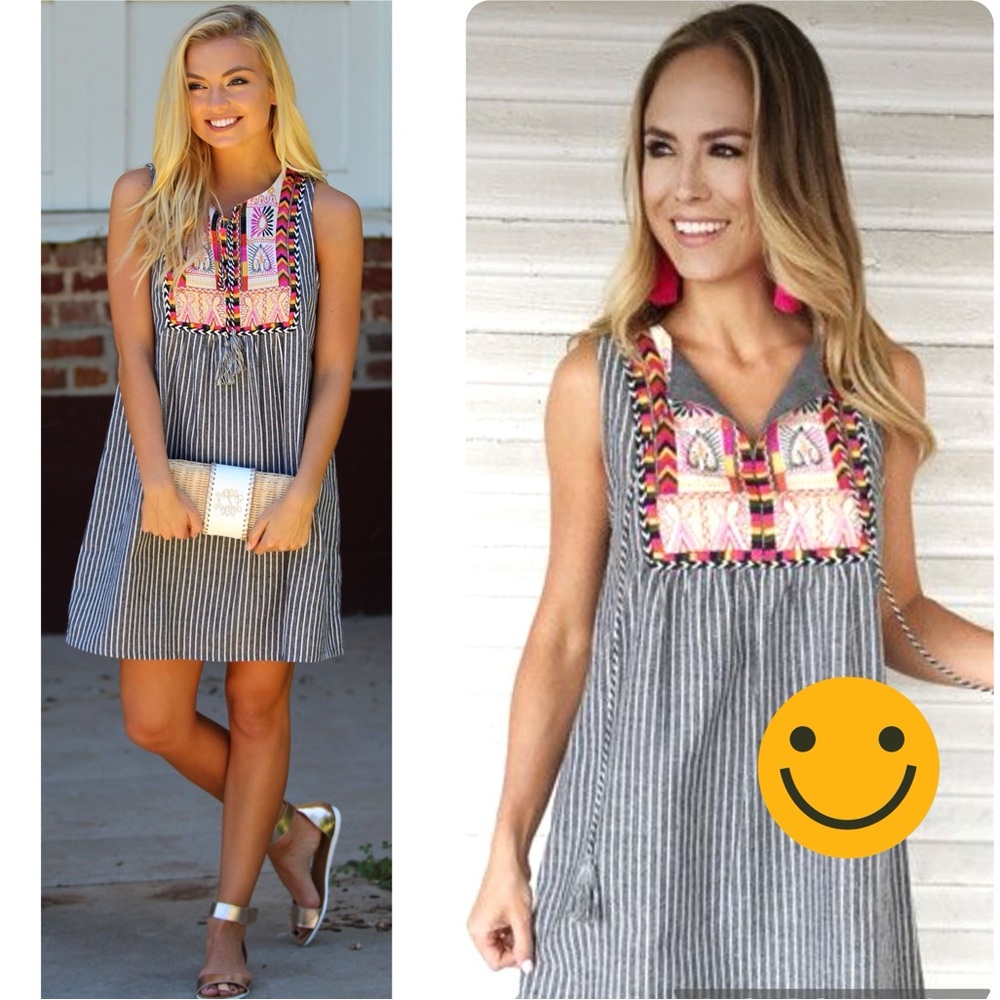 Entro Stripe Embroidered Shift Dress Size Medium